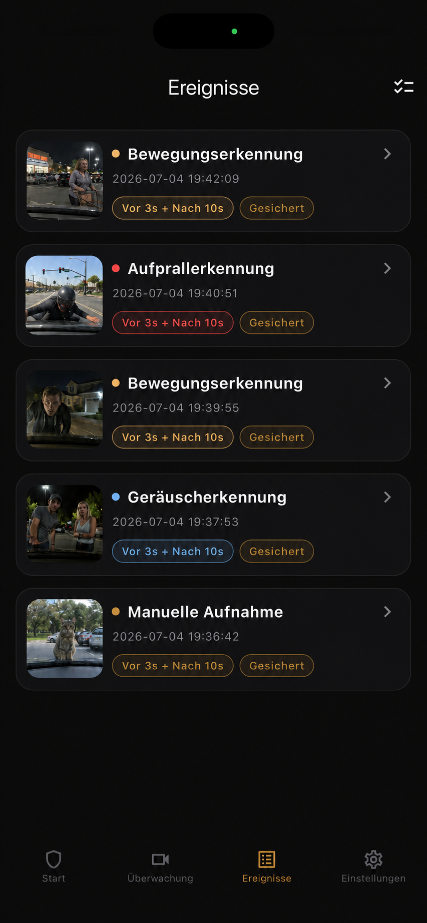 BlackShisa - Parking Dashcam Ereignisliste