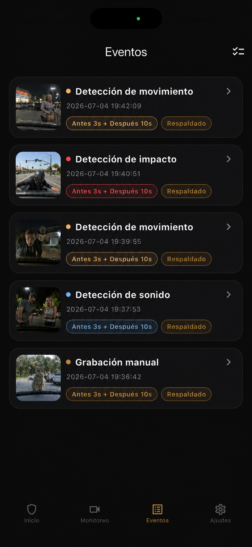 Lista de eventos de BlackShisa - Parking Dashcam