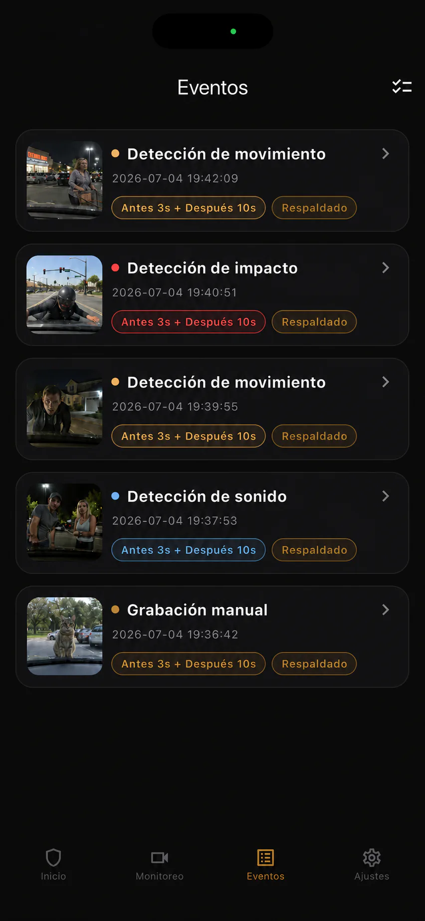 Lista de eventos de BlackShisa - Parking Dashcam App