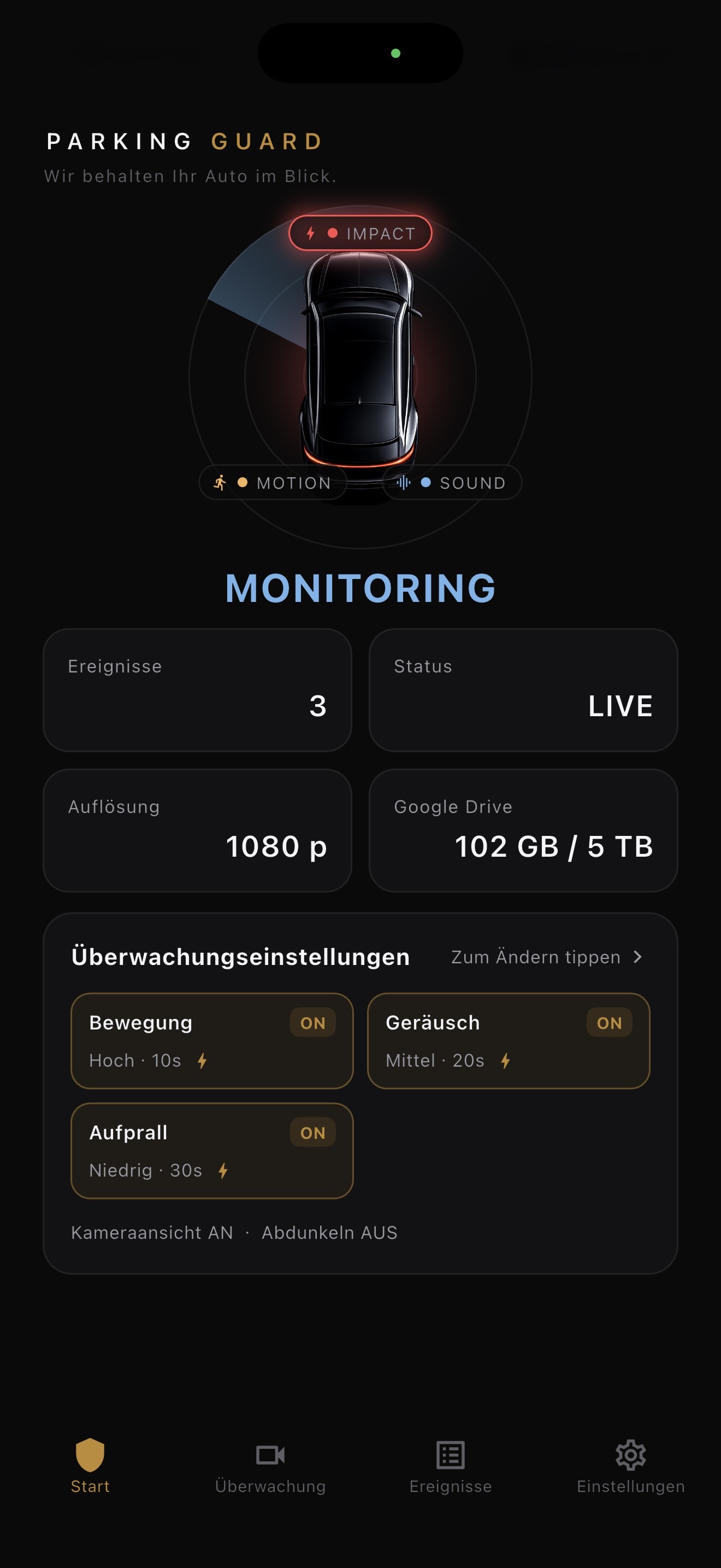BlackShisa - Parking Dashcam Startbildschirm