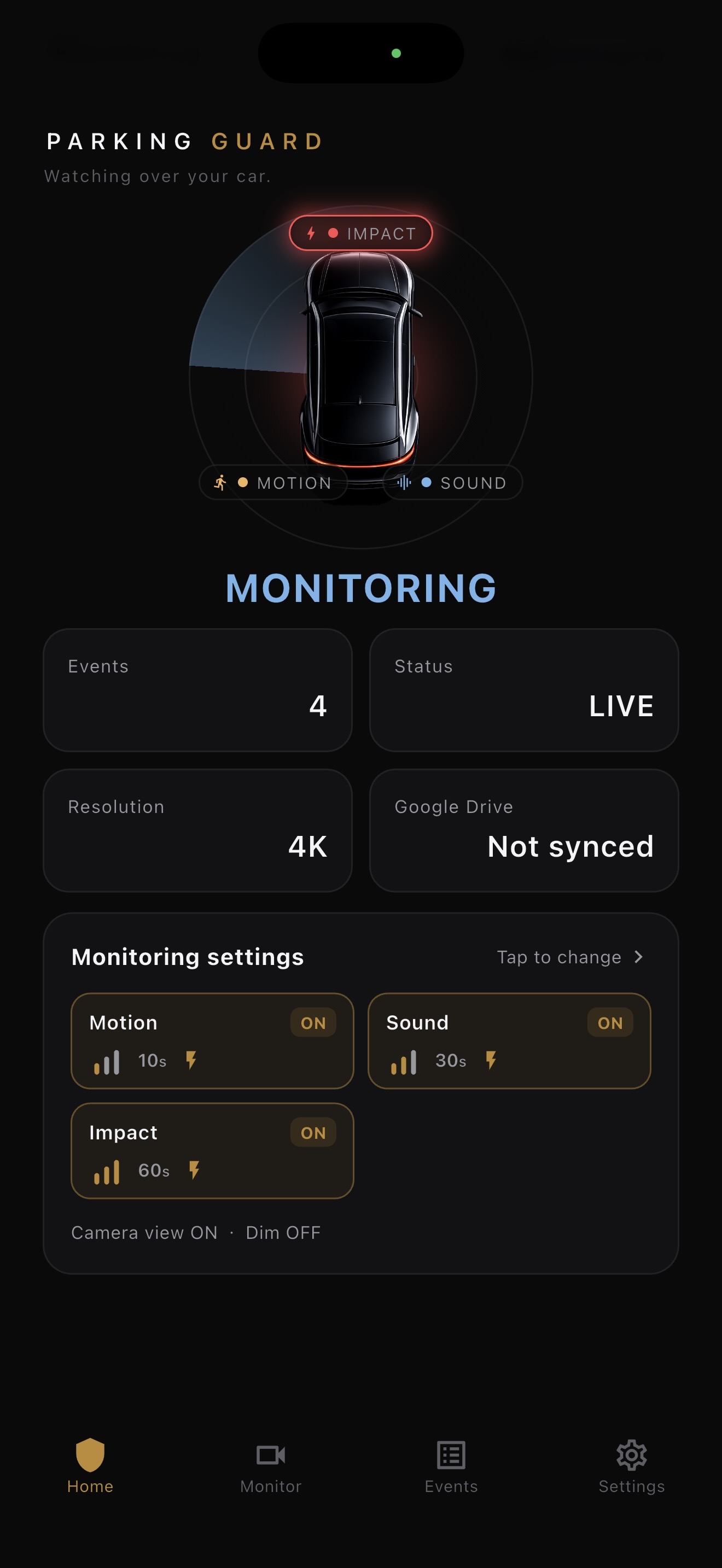 BlackShisa - Parking Dashcam home screen