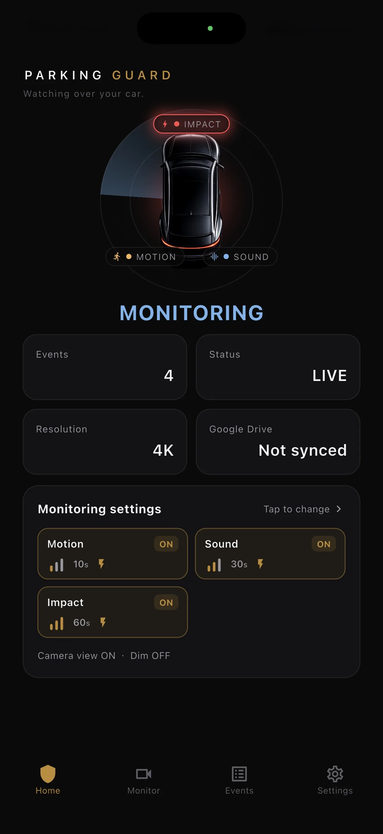 BlackShisa - Parking Dashcam App home screen