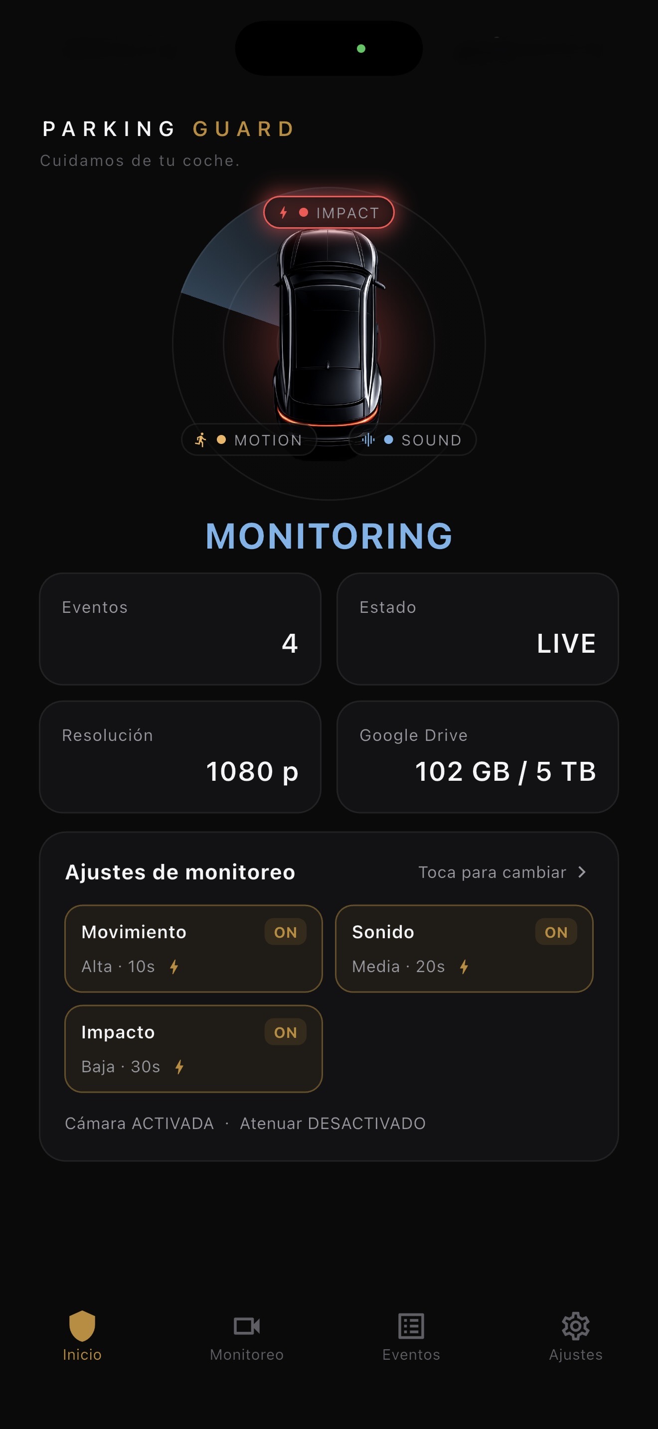 Pantalla de inicio de BlackShisa - Parking Dashcam