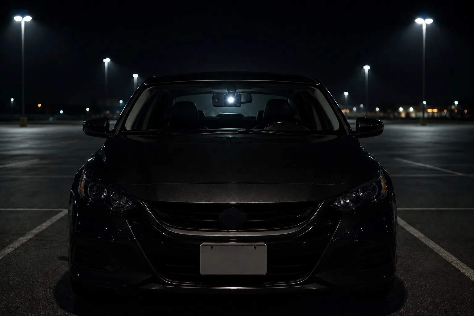 A spare smartphone used as a visible car security light inside a parked car